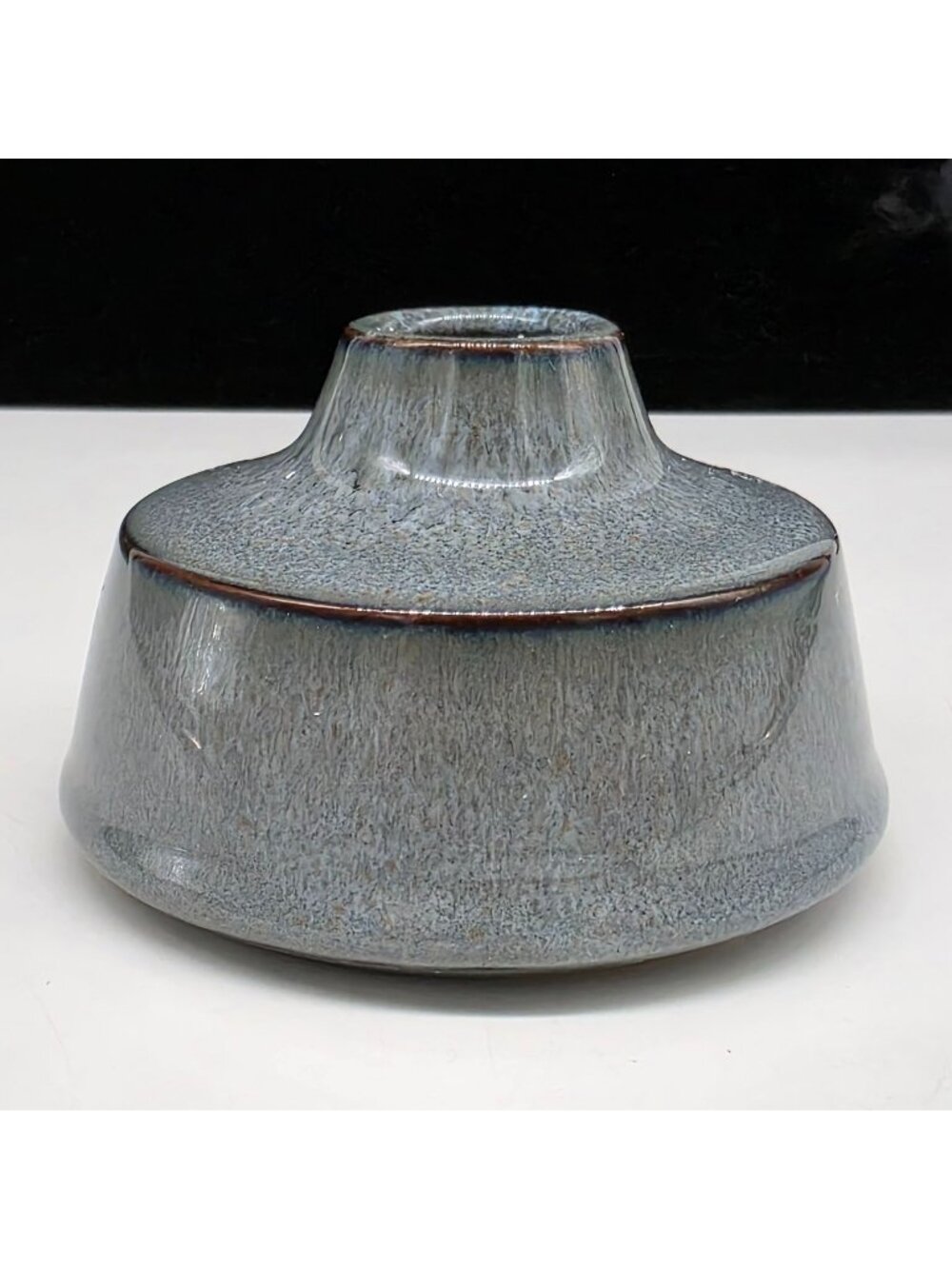 Ceramic Drip Glazed Vase Wide Base & Narrow Neck Blue Gray 2.75" High 4.5" D